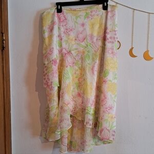 Floral Chiffon Skirt - Pink and Yellow